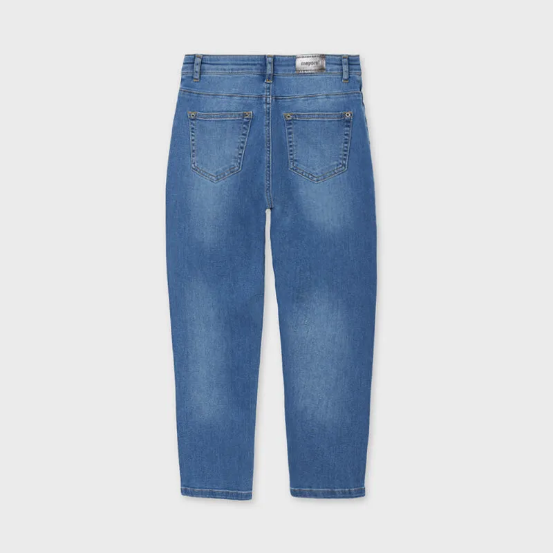 6549 Mayoral Girls Medium Denim Jeans, Modern Pleated