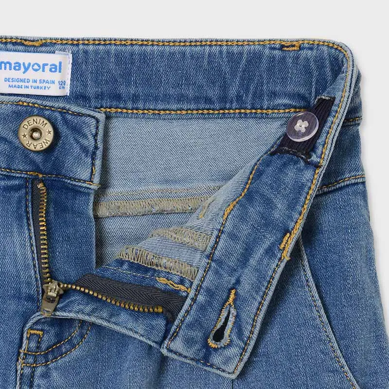 6549 Mayoral Girls Medium Denim Jeans, Modern Pleated