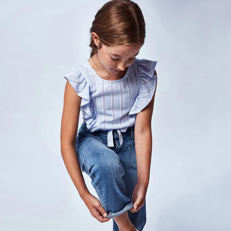 6549 Mayoral Girls Medium Denim Jeans, Modern Pleated