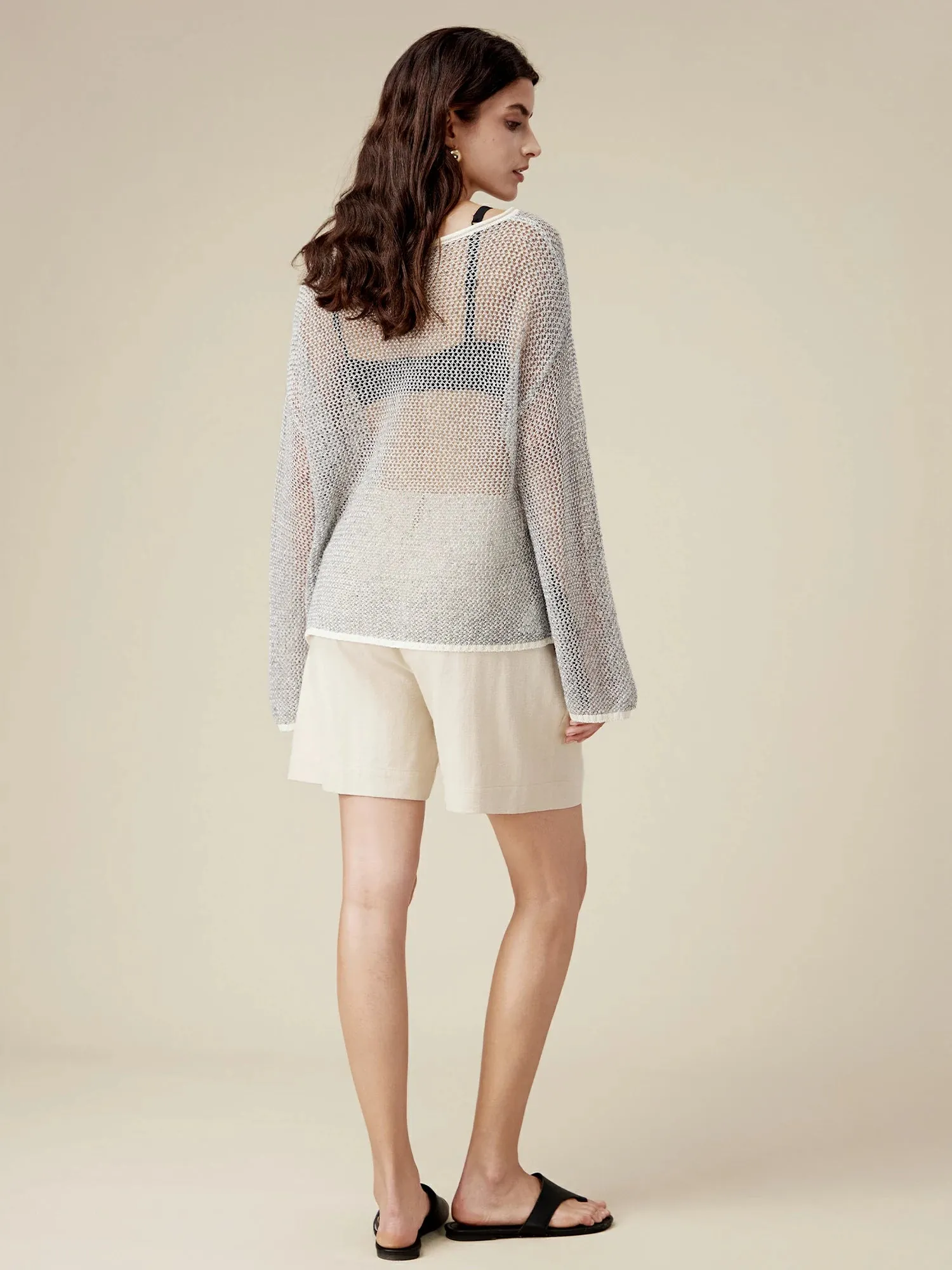 Amoretu Linen Crochet Hollow Out Top