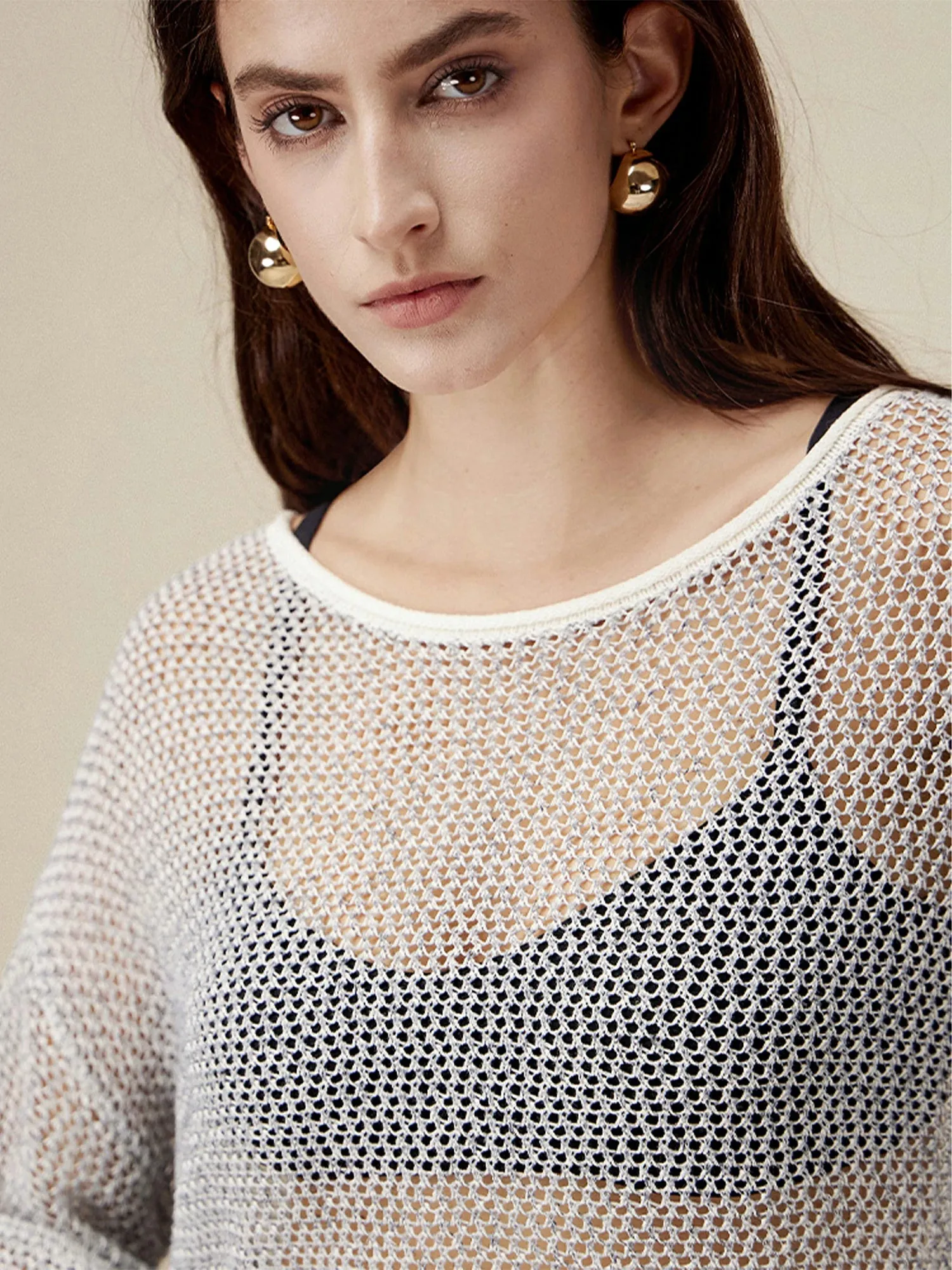 Amoretu Linen Crochet Hollow Out Top