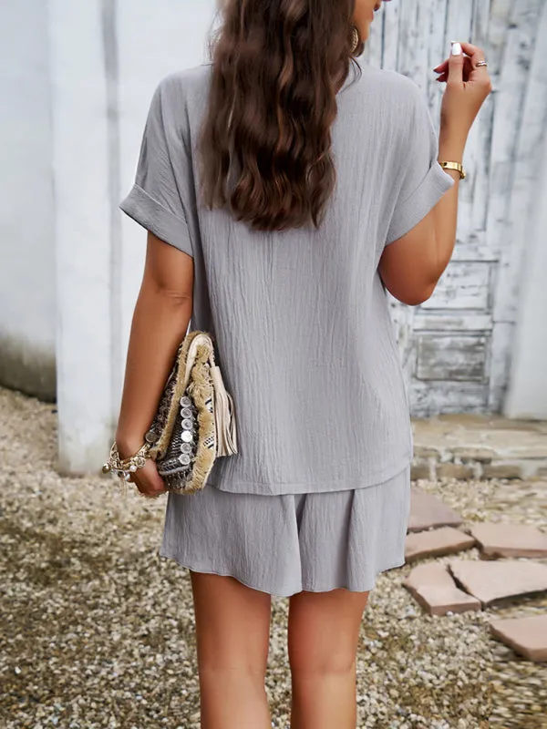 Casual solid color fashionable shorts short-sleeved suit