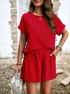 Casual solid color fashionable shorts short-sleeved suit