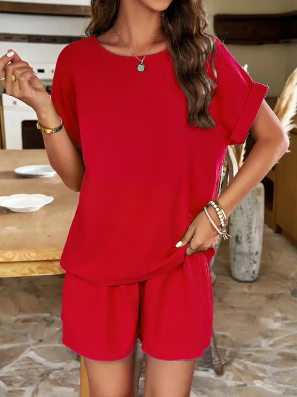 Casual solid color fashionable shorts short-sleeved suit