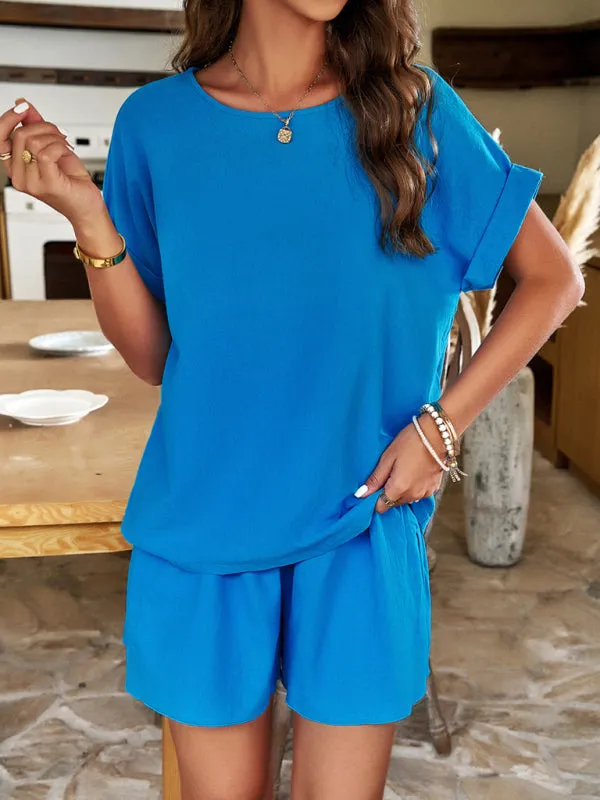 Casual solid color fashionable shorts short-sleeved suit
