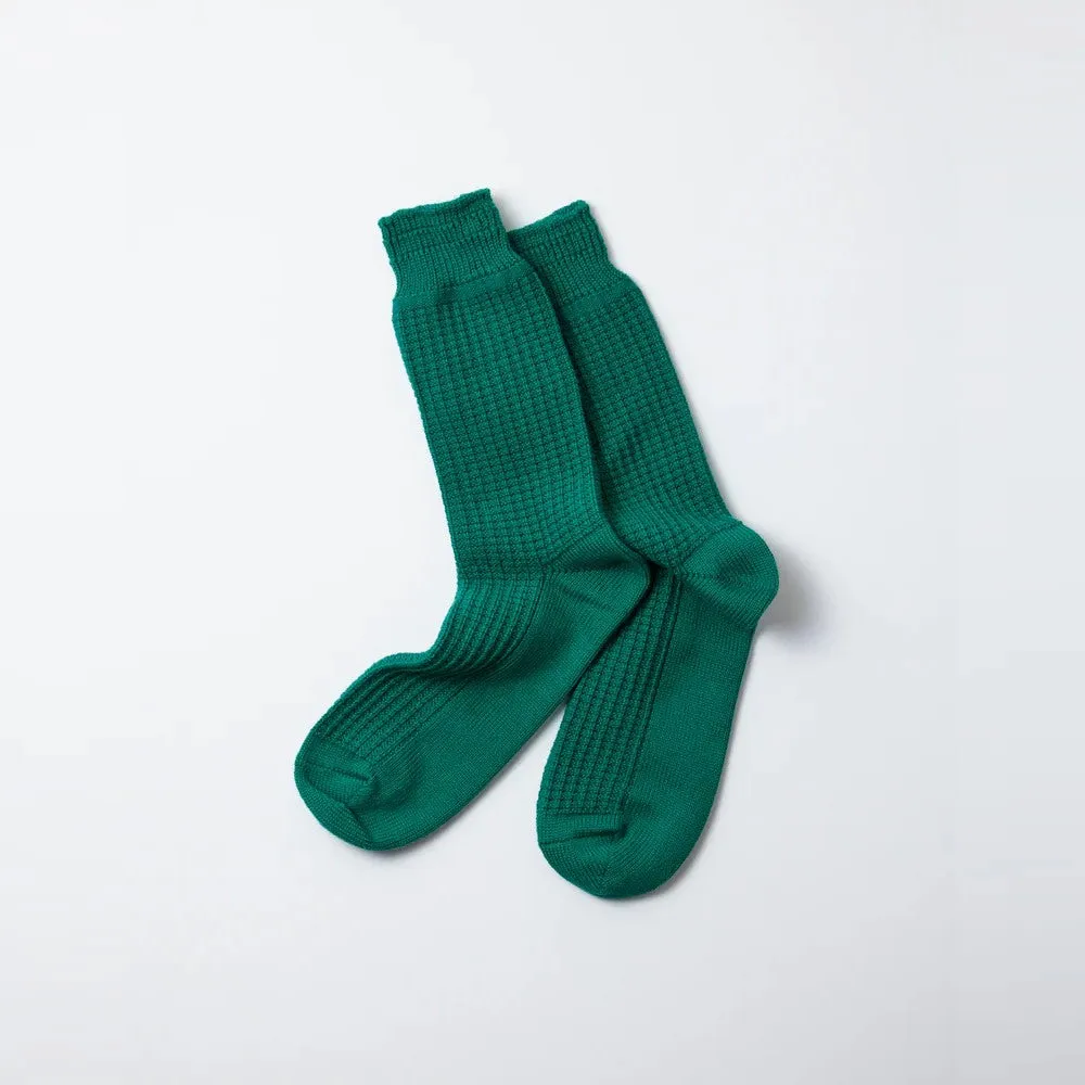 Cotton Waffle Crew Socks (Sea Green)