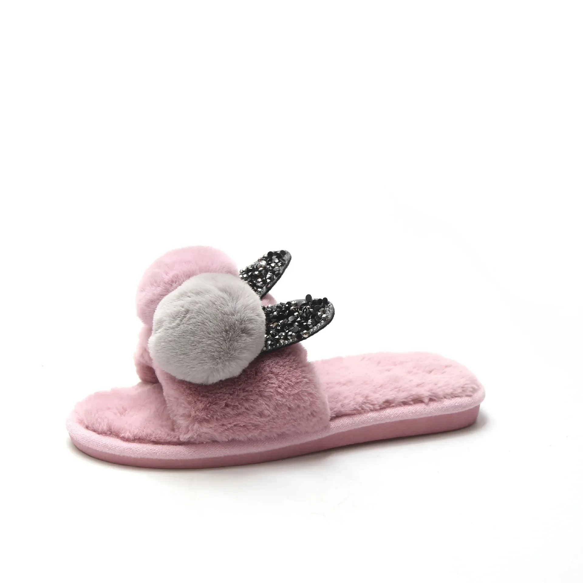 Crystal Rabbit Ear Slippers for Women
