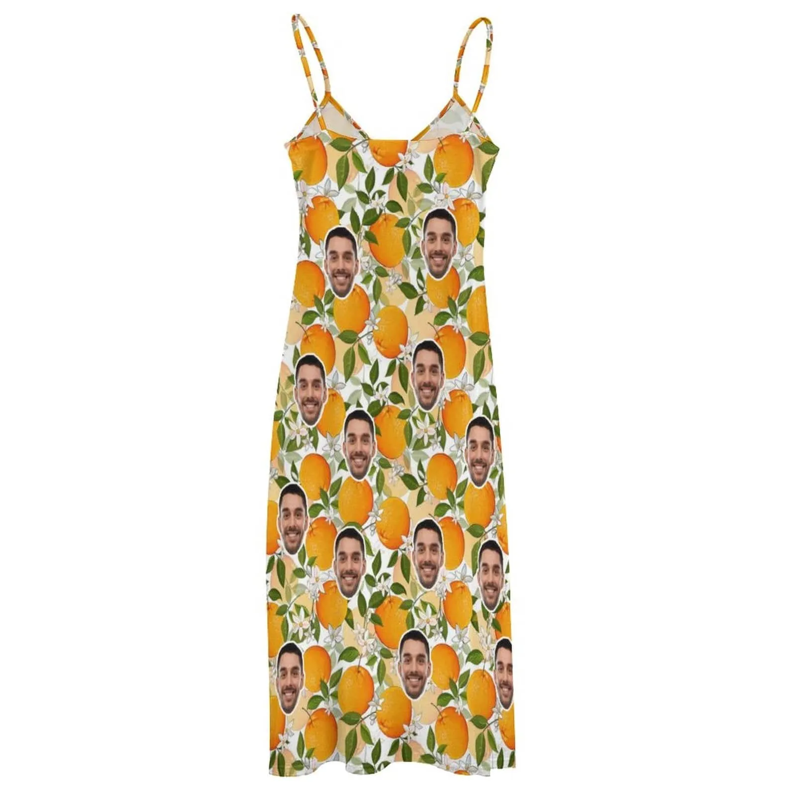 Custom Face Orange Straps Slip Dress Sleeveless Summer Dress Personalized Women's Long Slip Dress
