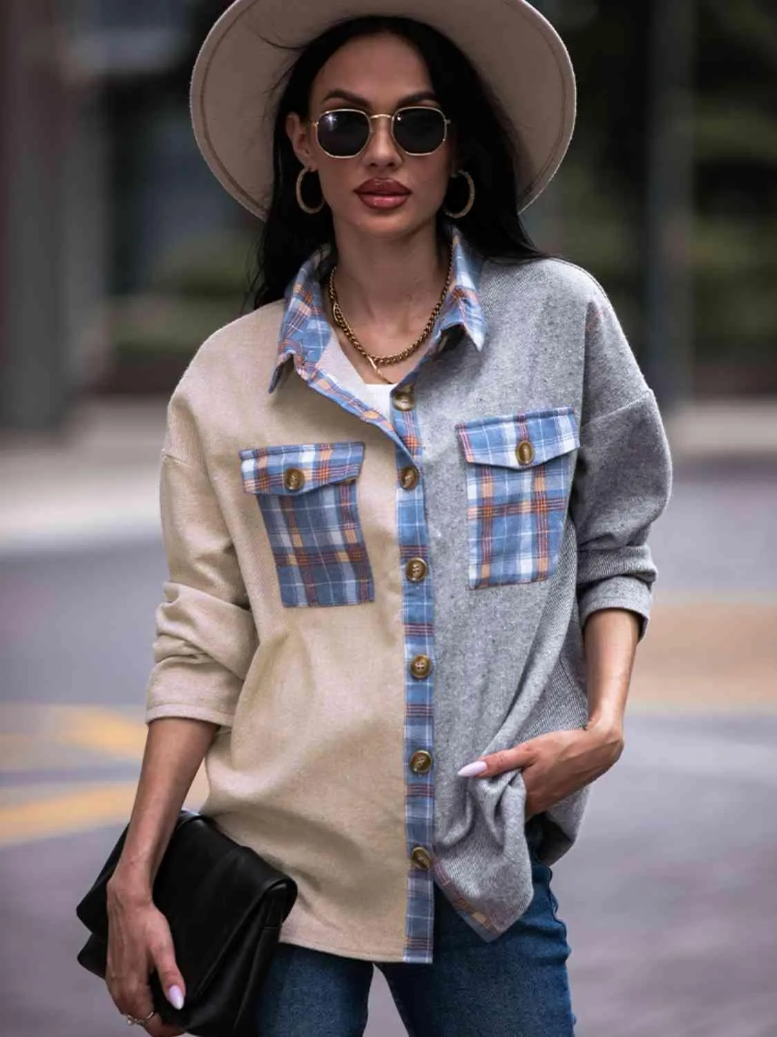 Effortless Comfort Plaid Color Block Shacket