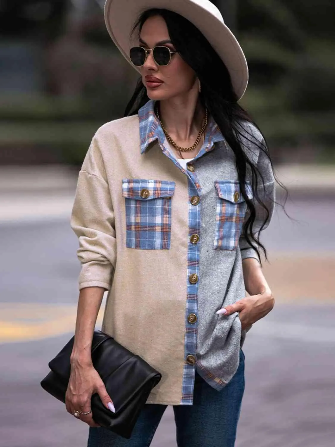 Effortless Comfort Plaid Color Block Shacket