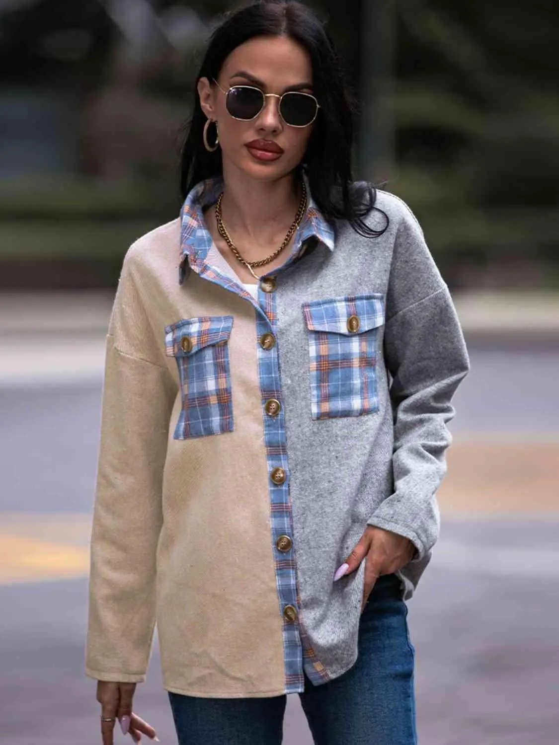 Effortless Comfort Plaid Color Block Shacket