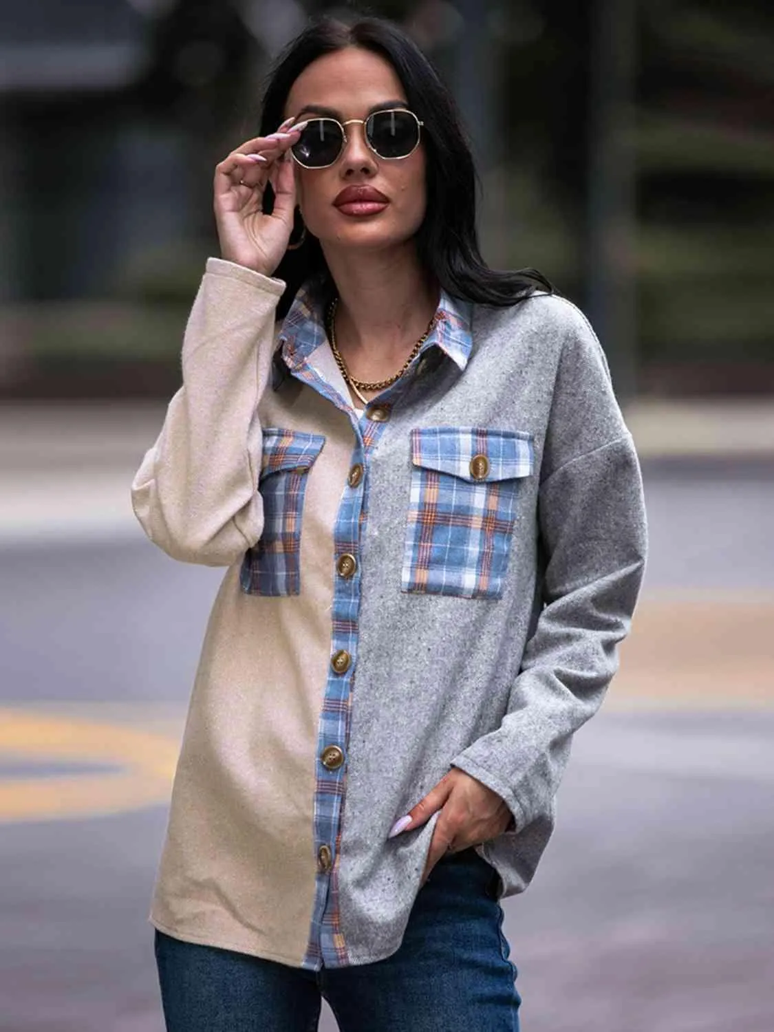 Effortless Comfort Plaid Color Block Shacket