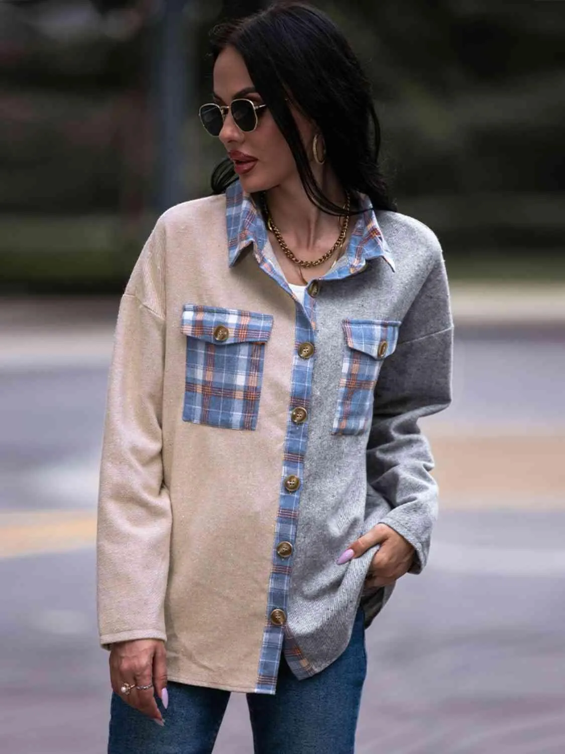Effortless Comfort Plaid Color Block Shacket