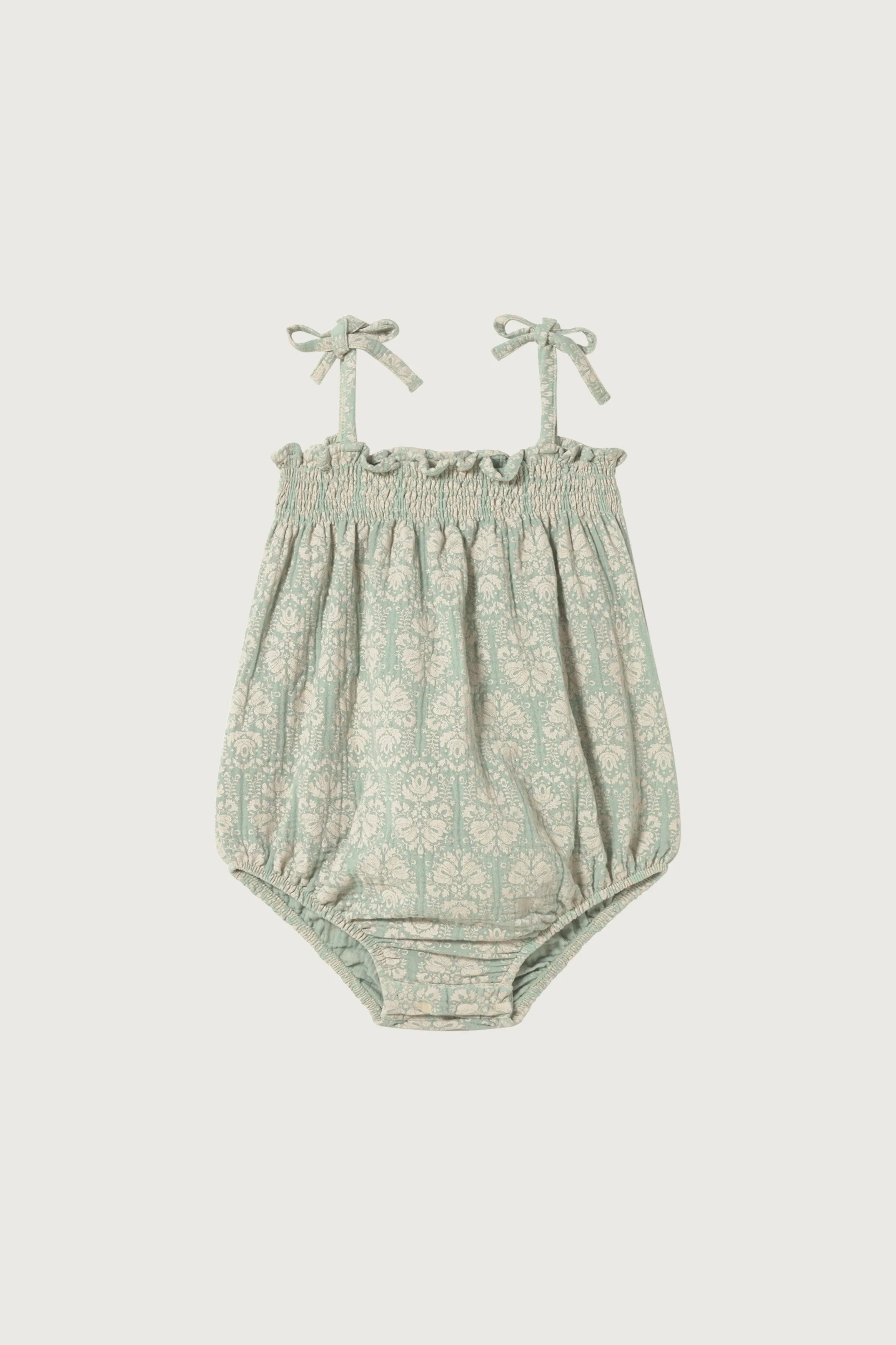 GREEN VINTAGE WALLPAPER ROMPER