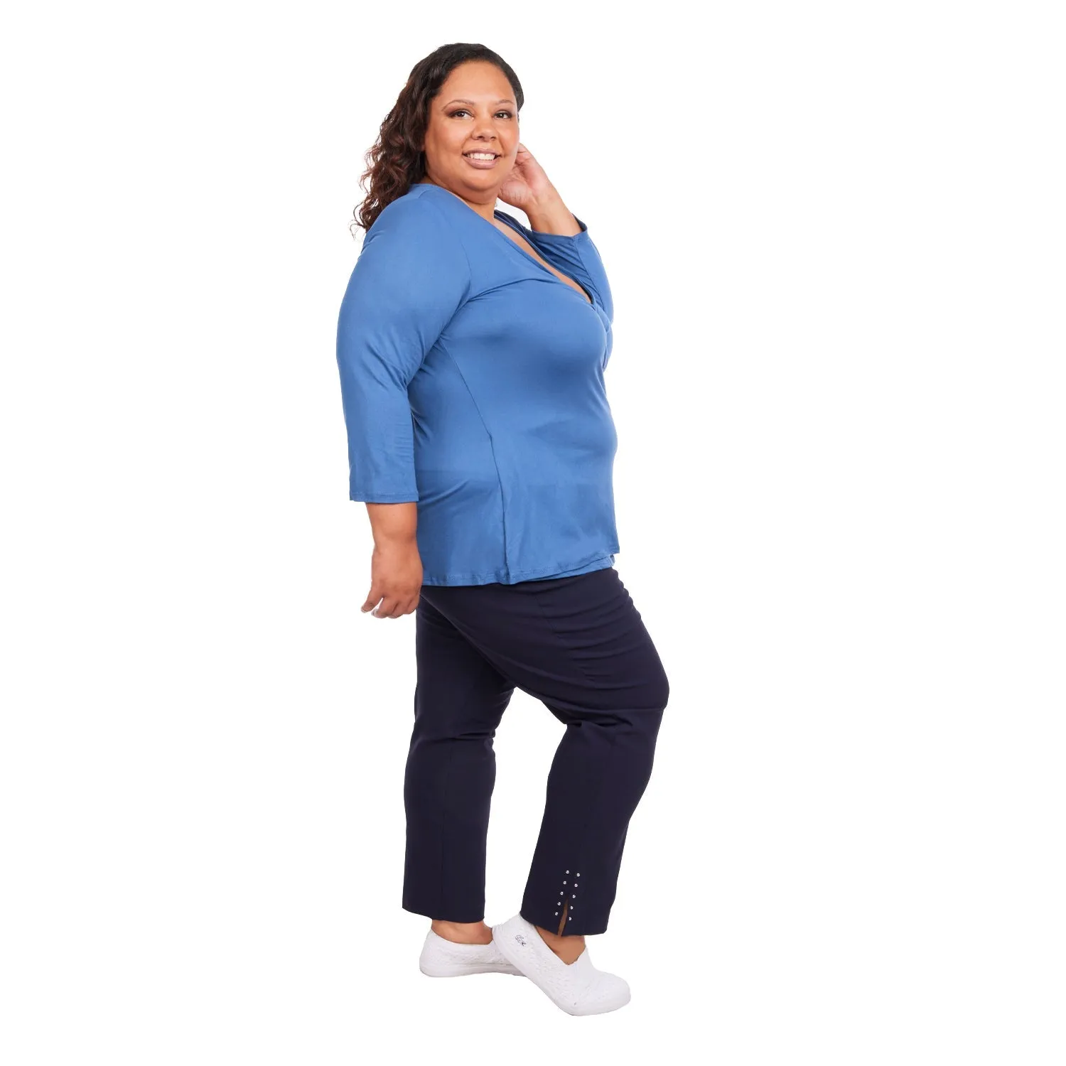 Inner Beauty Plus Solid 3/4 Sleeve Surplice Front V-Neck Top