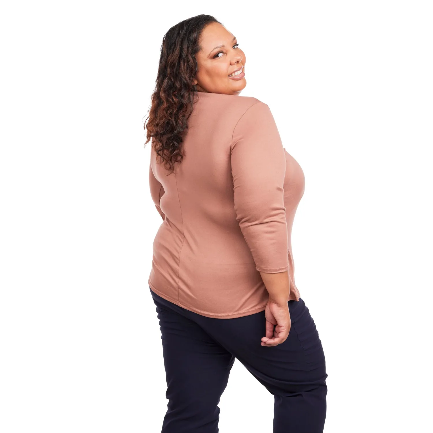 Inner Beauty Plus Solid 3/4 Sleeve Surplice Front V-Neck Top