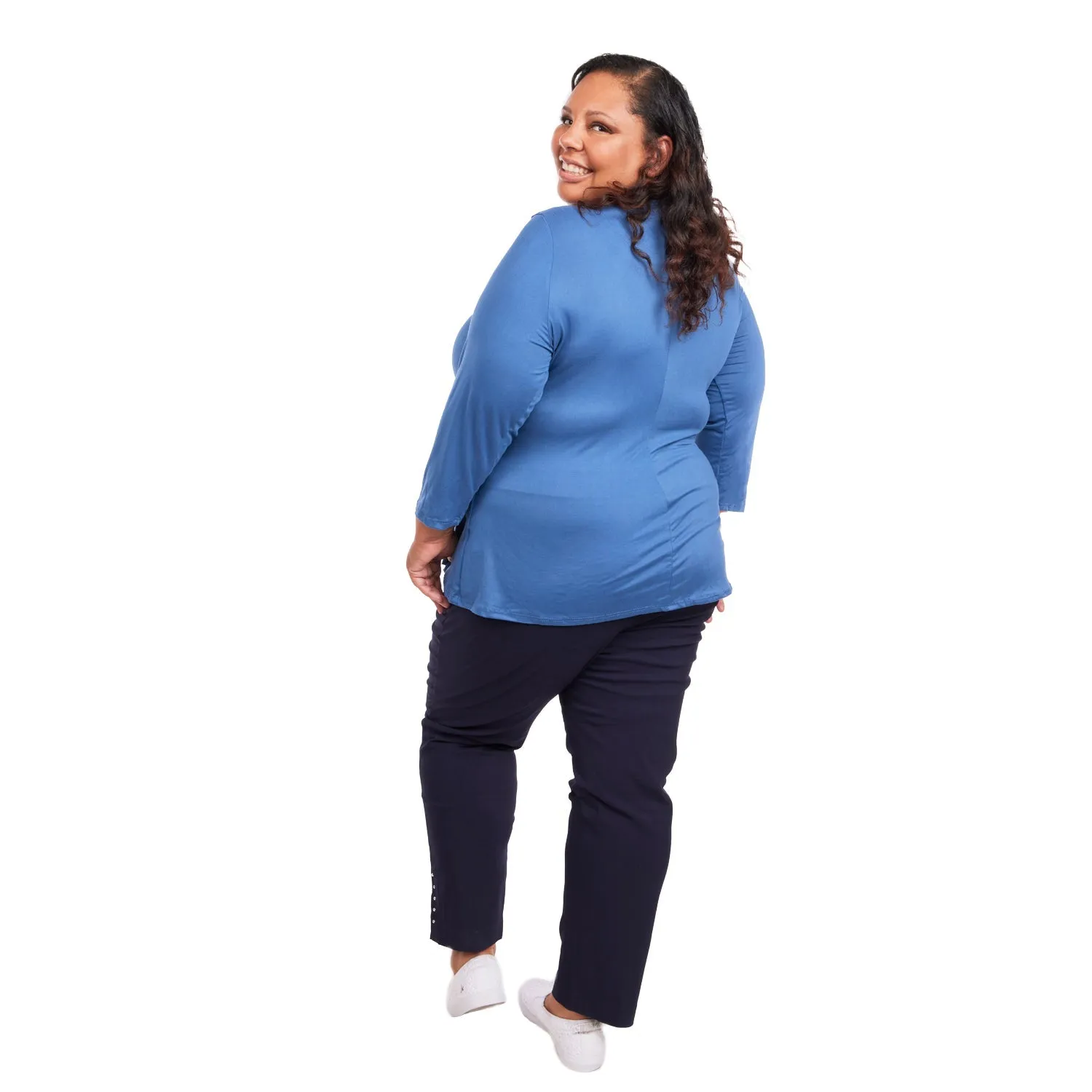Inner Beauty Plus Solid 3/4 Sleeve Surplice Front V-Neck Top