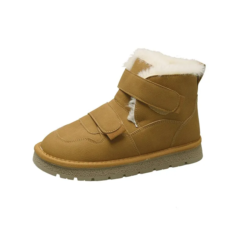 Joskaa Women Platform Flats Heel Shoes Winter Fur Keep Warm Snow Boots Ladies Comfort Waterproof Short Botas Fur Boots Outfit