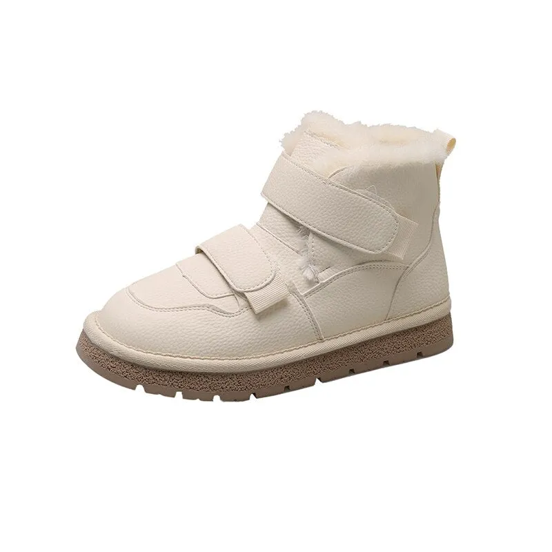 Joskaa Women Platform Flats Heel Shoes Winter Fur Keep Warm Snow Boots Ladies Comfort Waterproof Short Botas Fur Boots Outfit