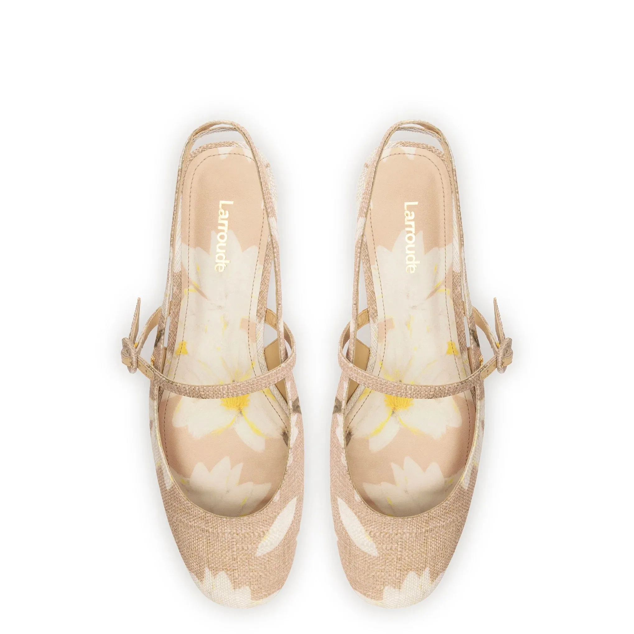 Larroude Georgina Ballet Flat In Beige Printed Raffia