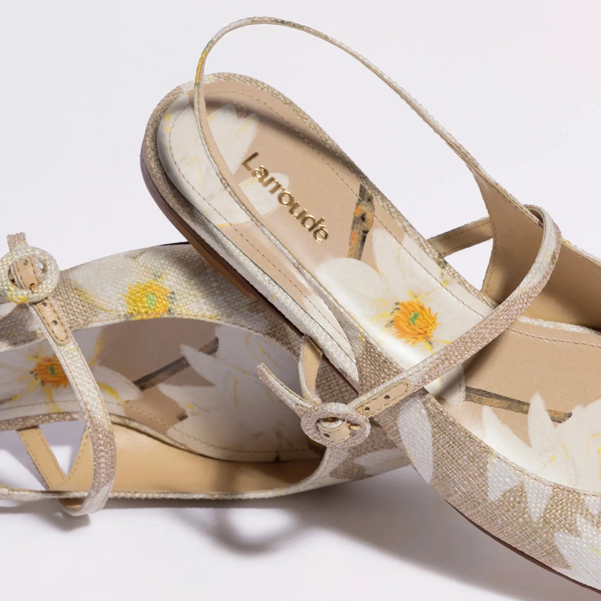 Larroude Georgina Ballet Flat In Beige Printed Raffia