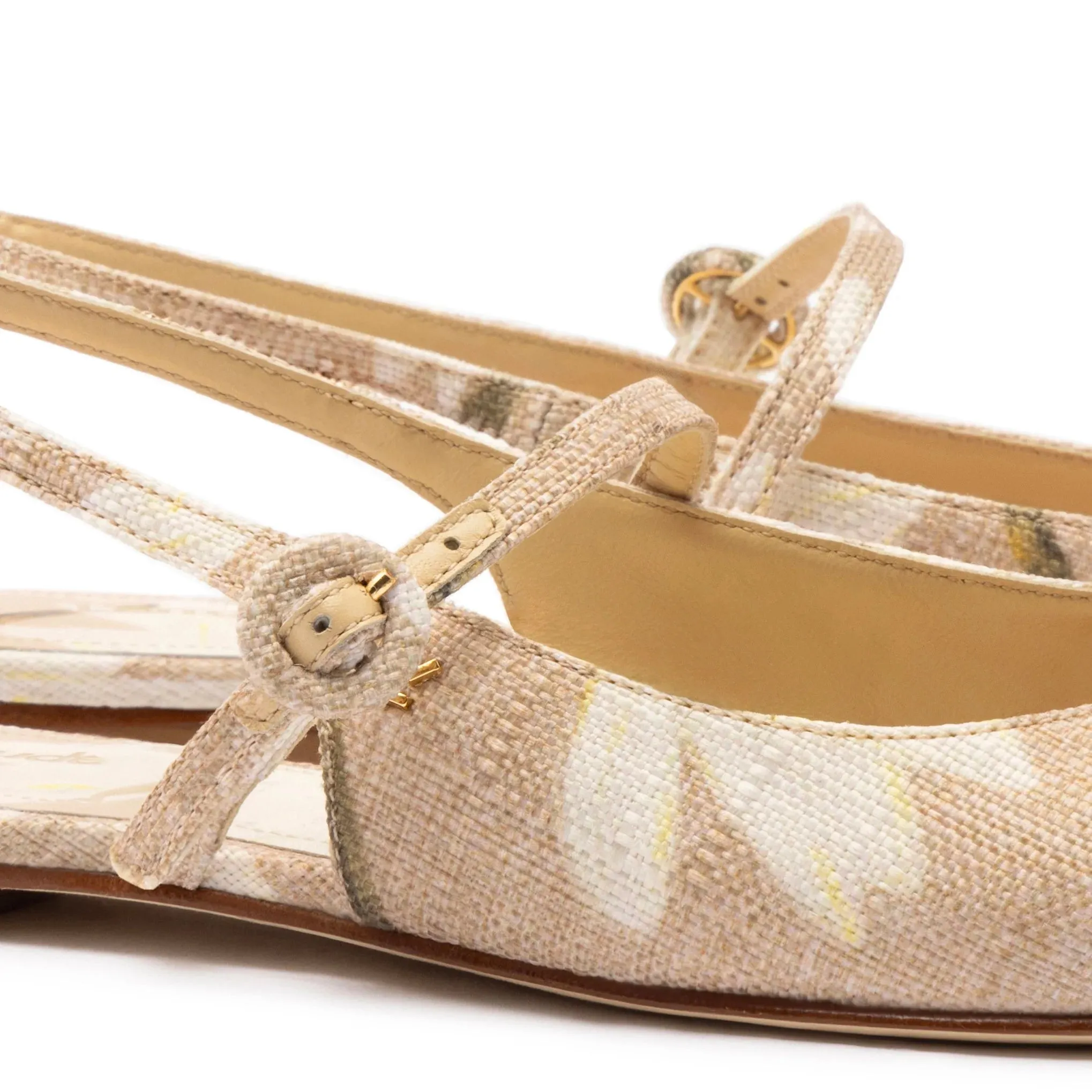 Larroude Georgina Ballet Flat In Beige Printed Raffia