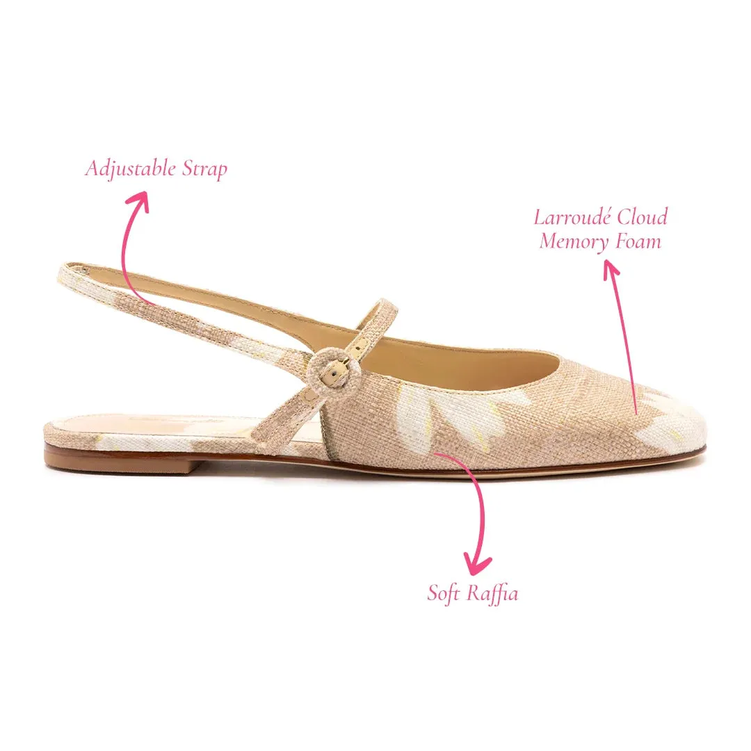Larroude Georgina Ballet Flat In Beige Printed Raffia