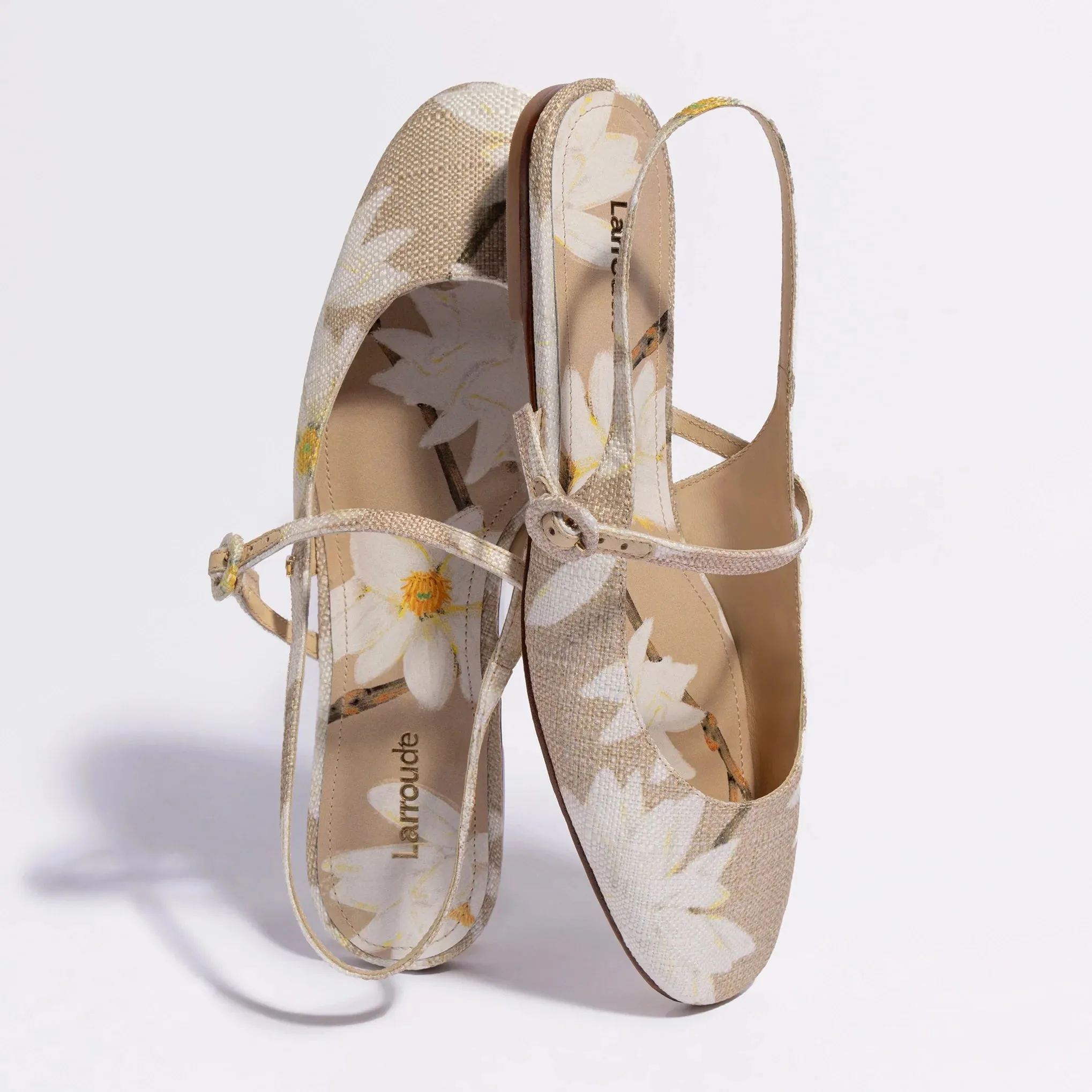 Larroude Georgina Ballet Flat In Beige Printed Raffia