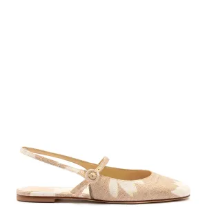 Larroude Georgina Ballet Flat In Beige Printed Raffia