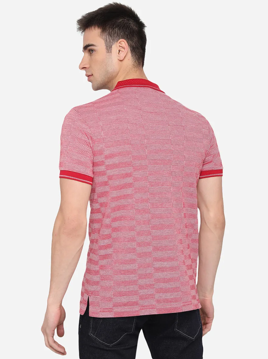 Light Red Striped Slim Fit Polo T-Shirt | Greenfibre