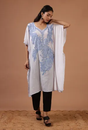 Off-White Cotton Crush Ari Embroidered Kaftan- Free Size