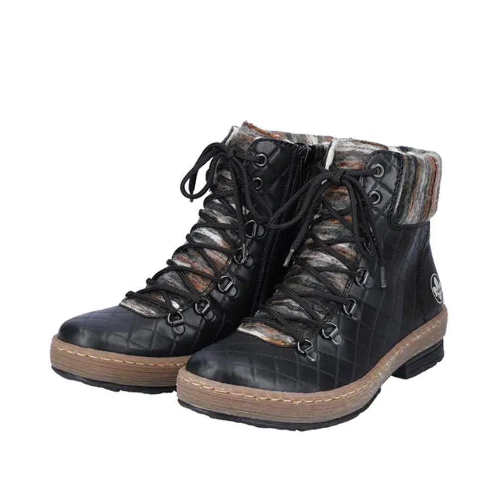 RIEKER YARN CUFF LACE UP BOOTIE BLACK - RIEKER