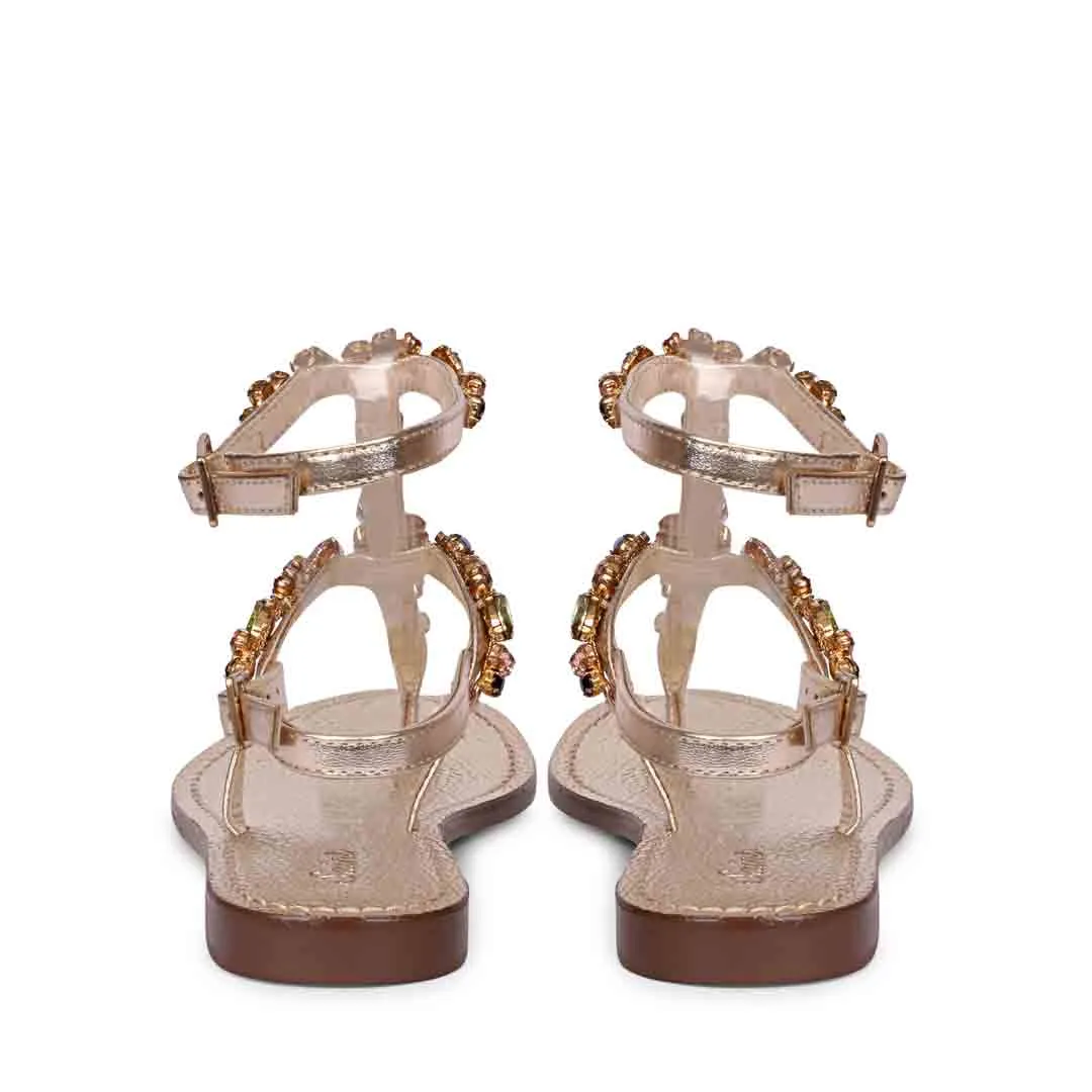Saint Zuri Multi Stone Embellished Platin Leather Sandals