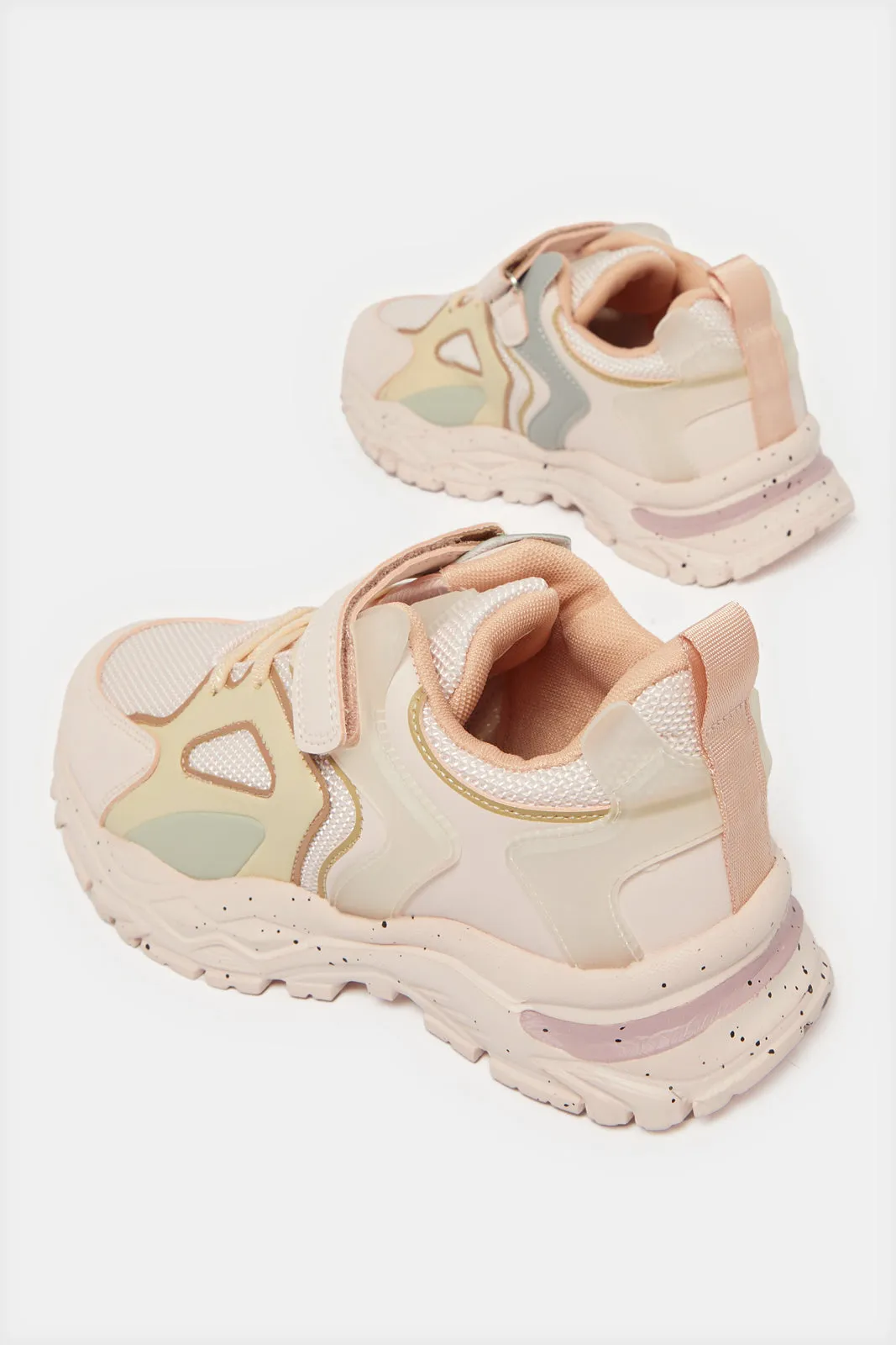 Senior Girls Pink Material Block Trainers