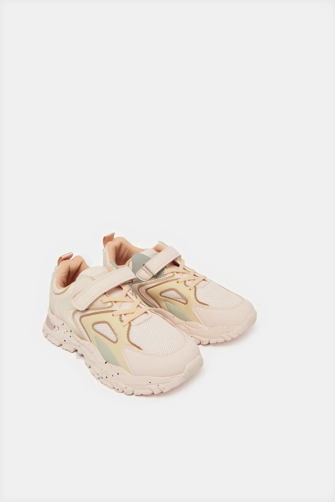 Senior Girls Pink Material Block Trainers