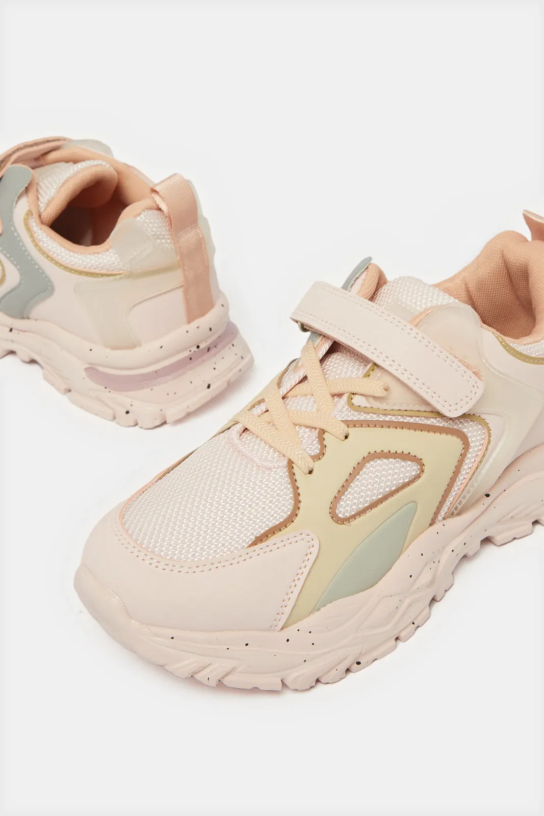 Senior Girls Pink Material Block Trainers