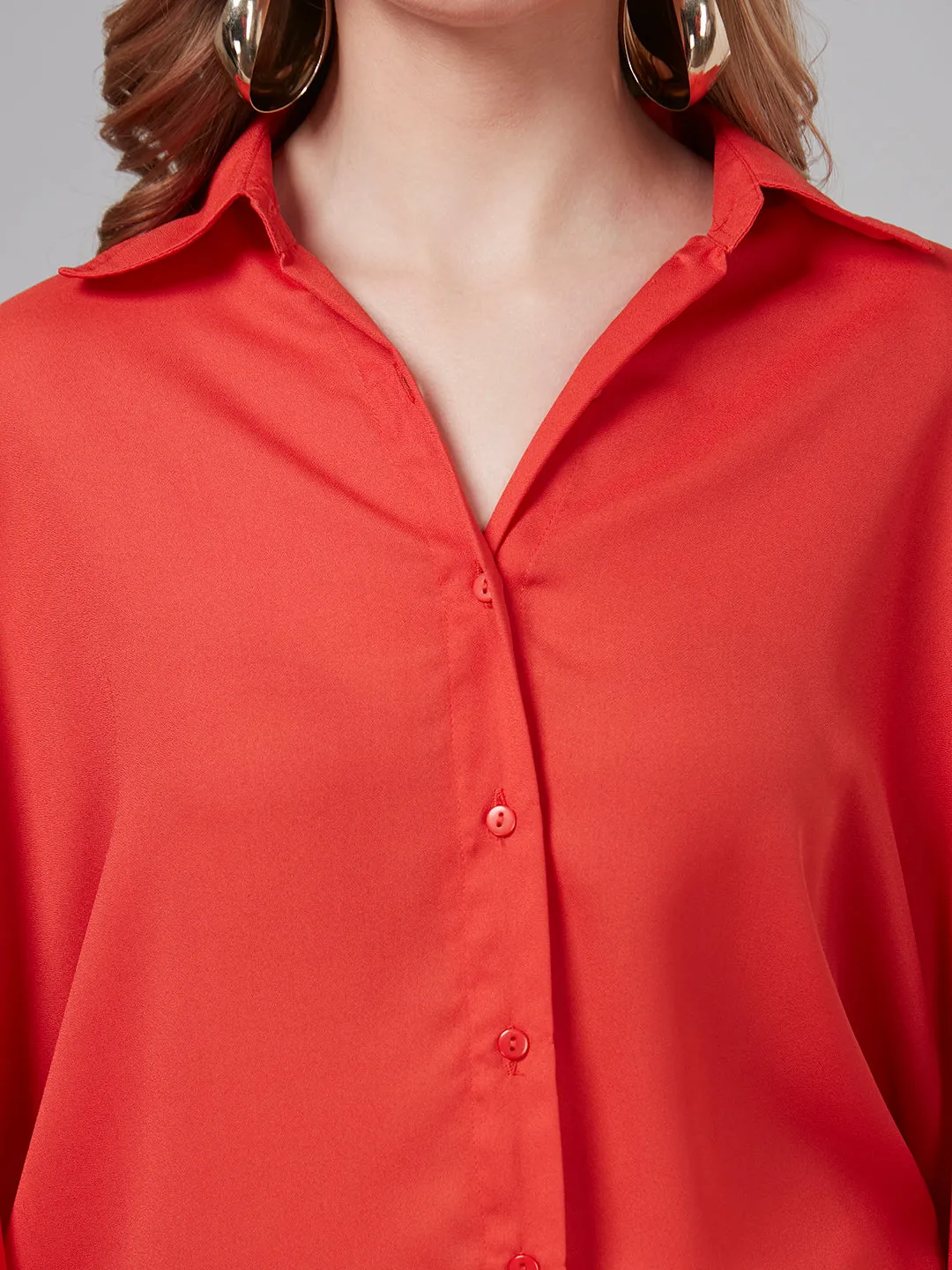 Style Quotient Women Solar Orange Solid Poly Crepe Oversized Casual  Shirt