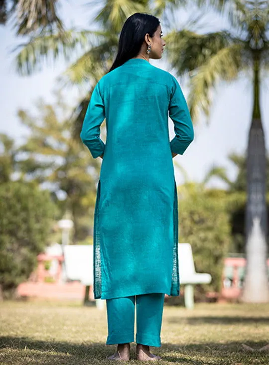 Teal Green Solid Cotton Casual Kurta (Set of 1)