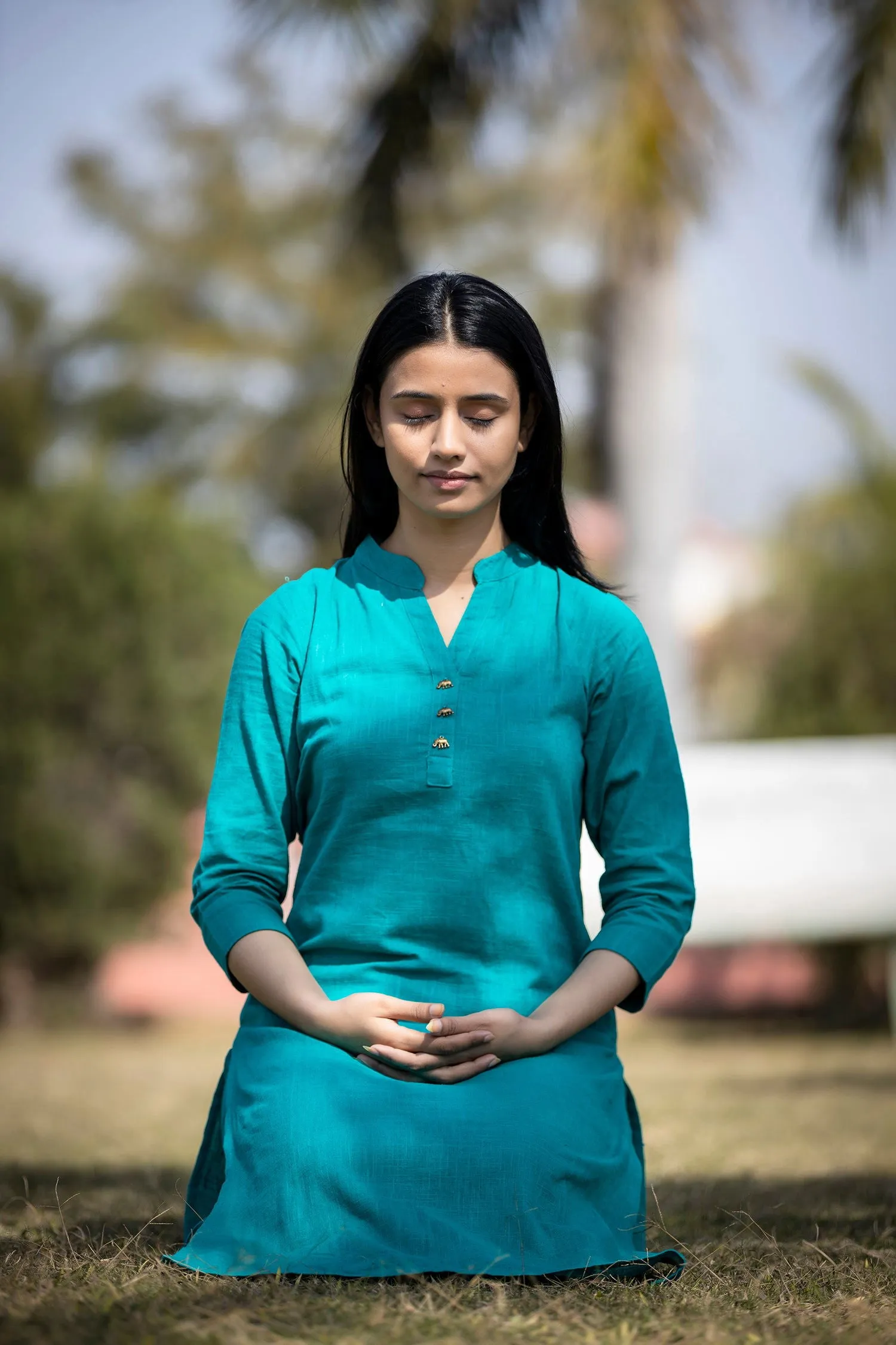 Teal Green Solid Cotton Casual Kurta (Set of 1)