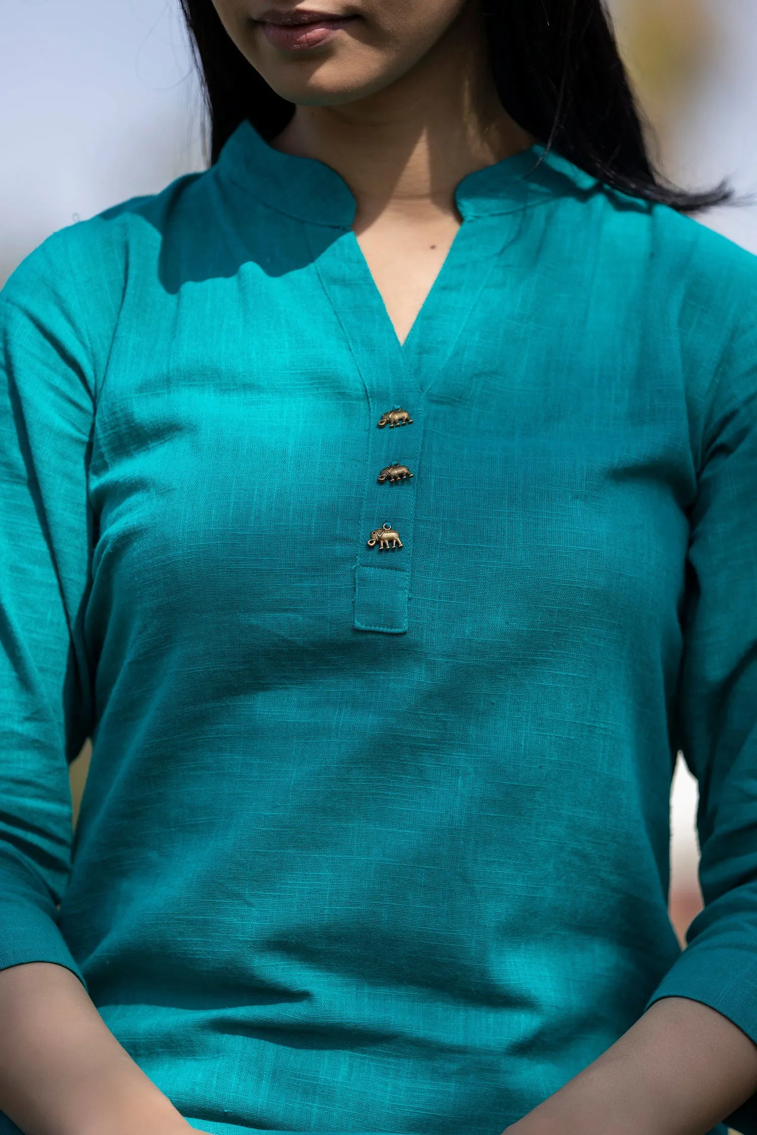 Teal Green Solid Cotton Casual Kurta (Set of 1)