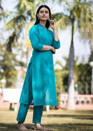 Teal Green Solid Cotton Casual Kurta (Set of 1)
