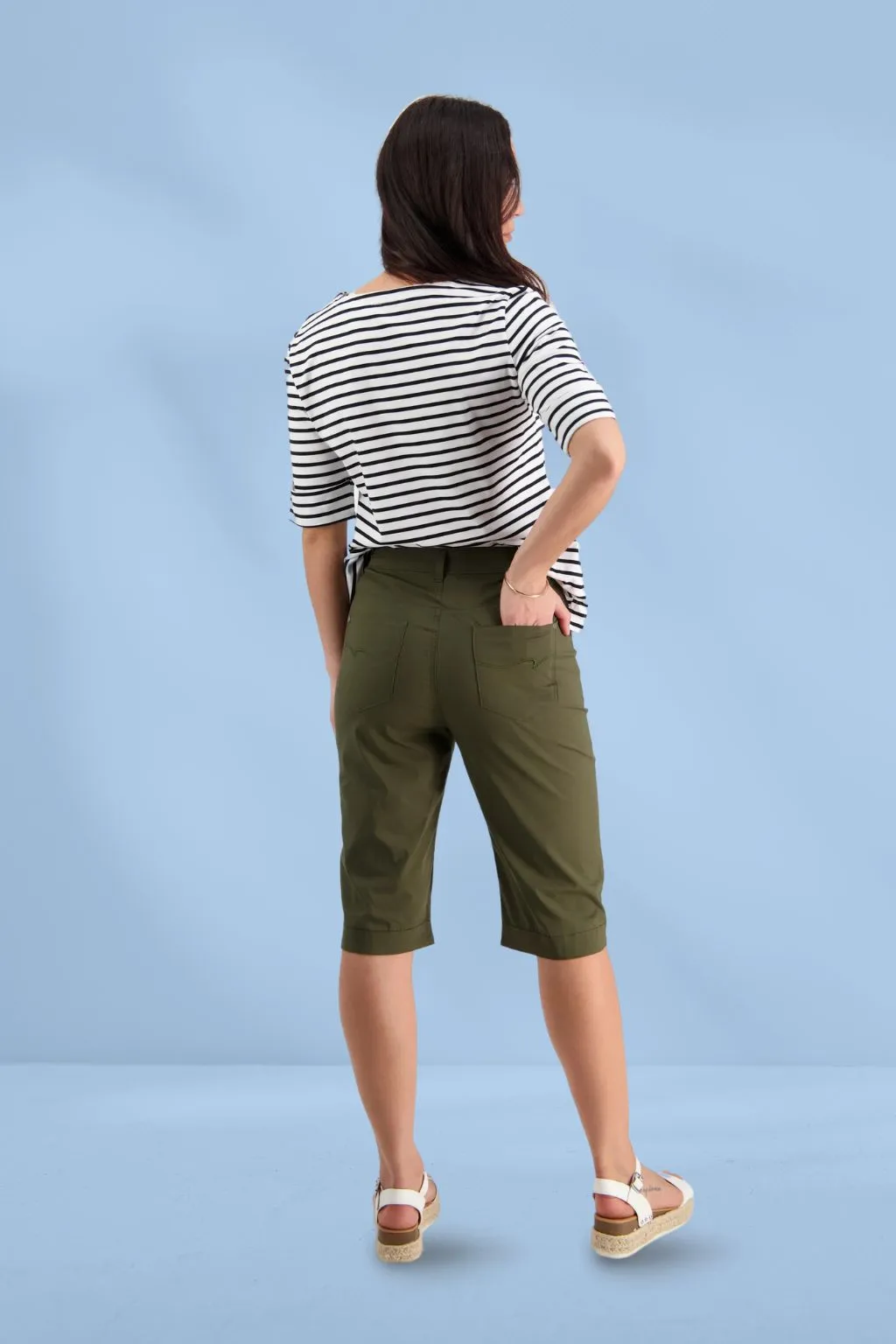 Vassalli Poplin Straight Leg Shorts Khaki