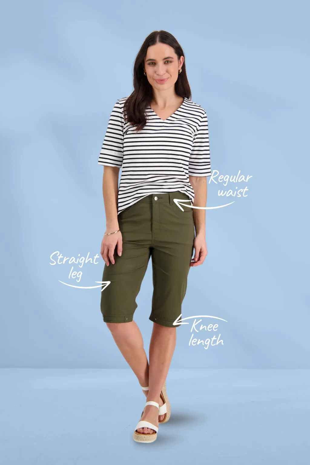 Vassalli Poplin Straight Leg Shorts Khaki