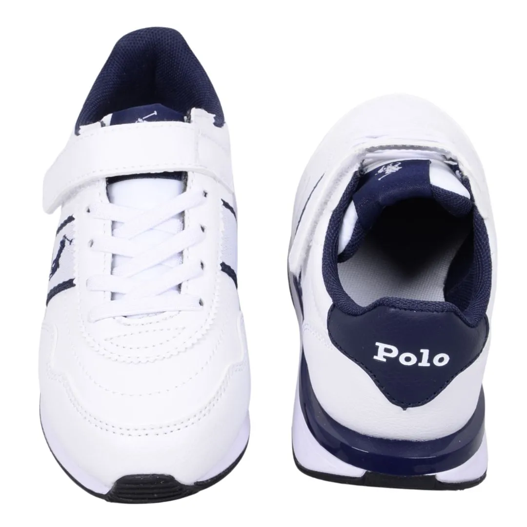 White & Navy Velcro Logo Trainers