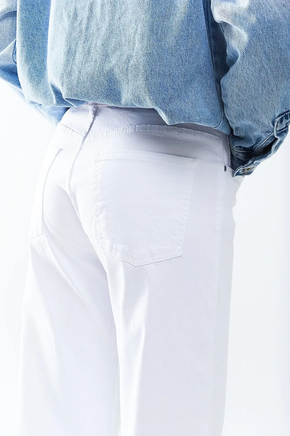 White Straight Pants Wide Leg