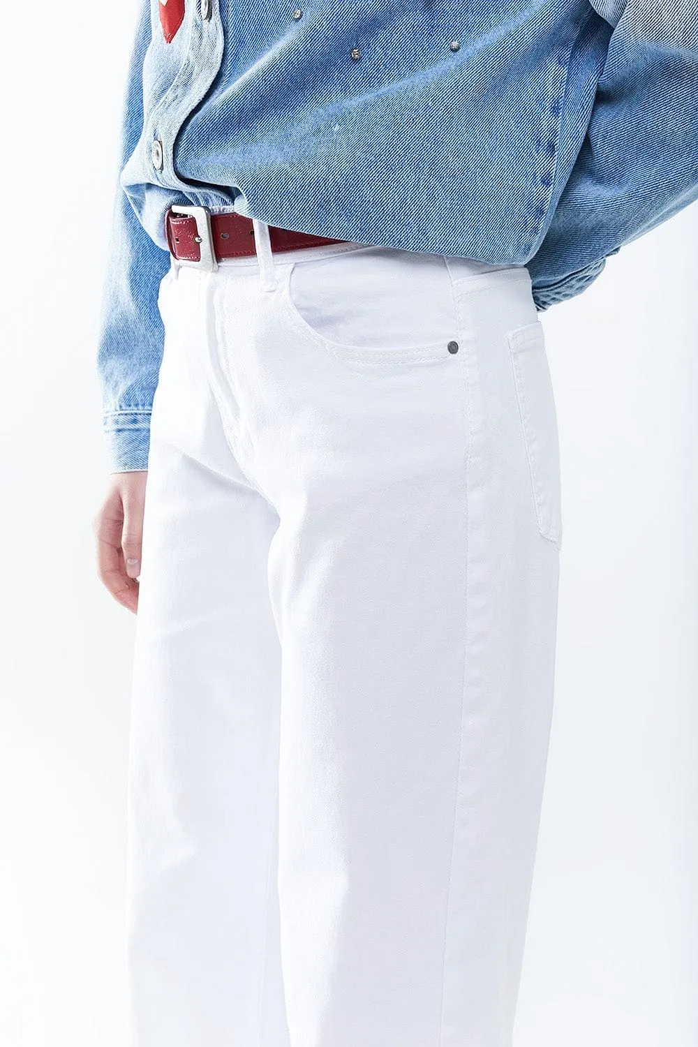 White Straight Pants Wide Leg