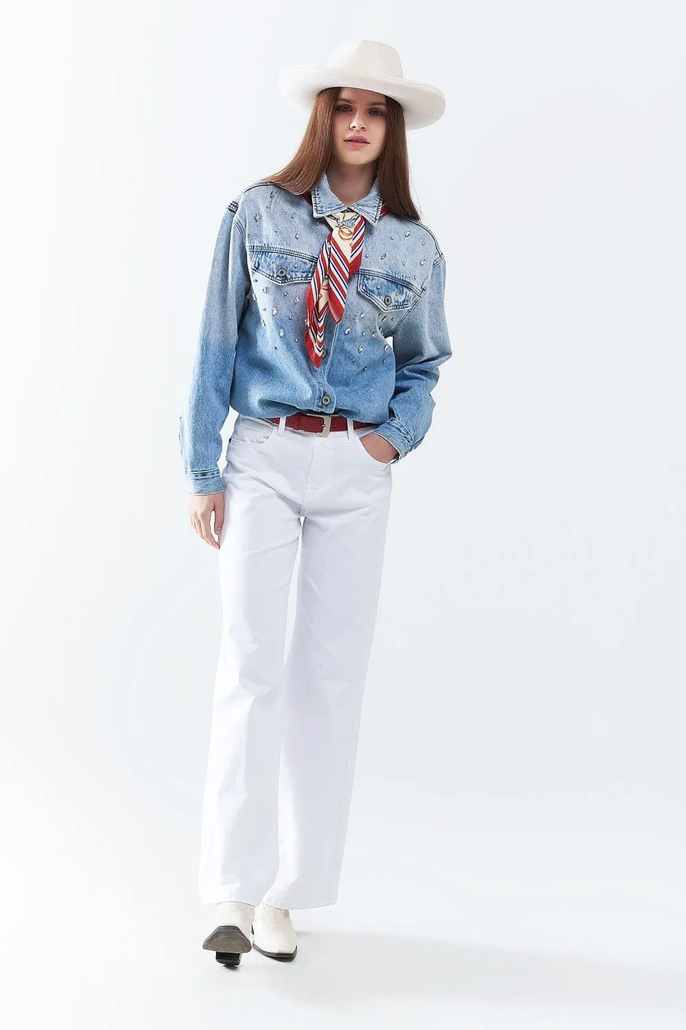 White Straight Pants Wide Leg