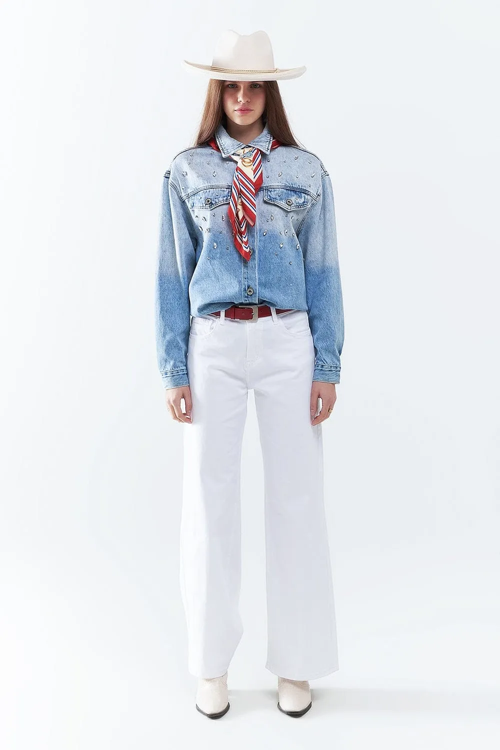 White Straight Pants Wide Leg