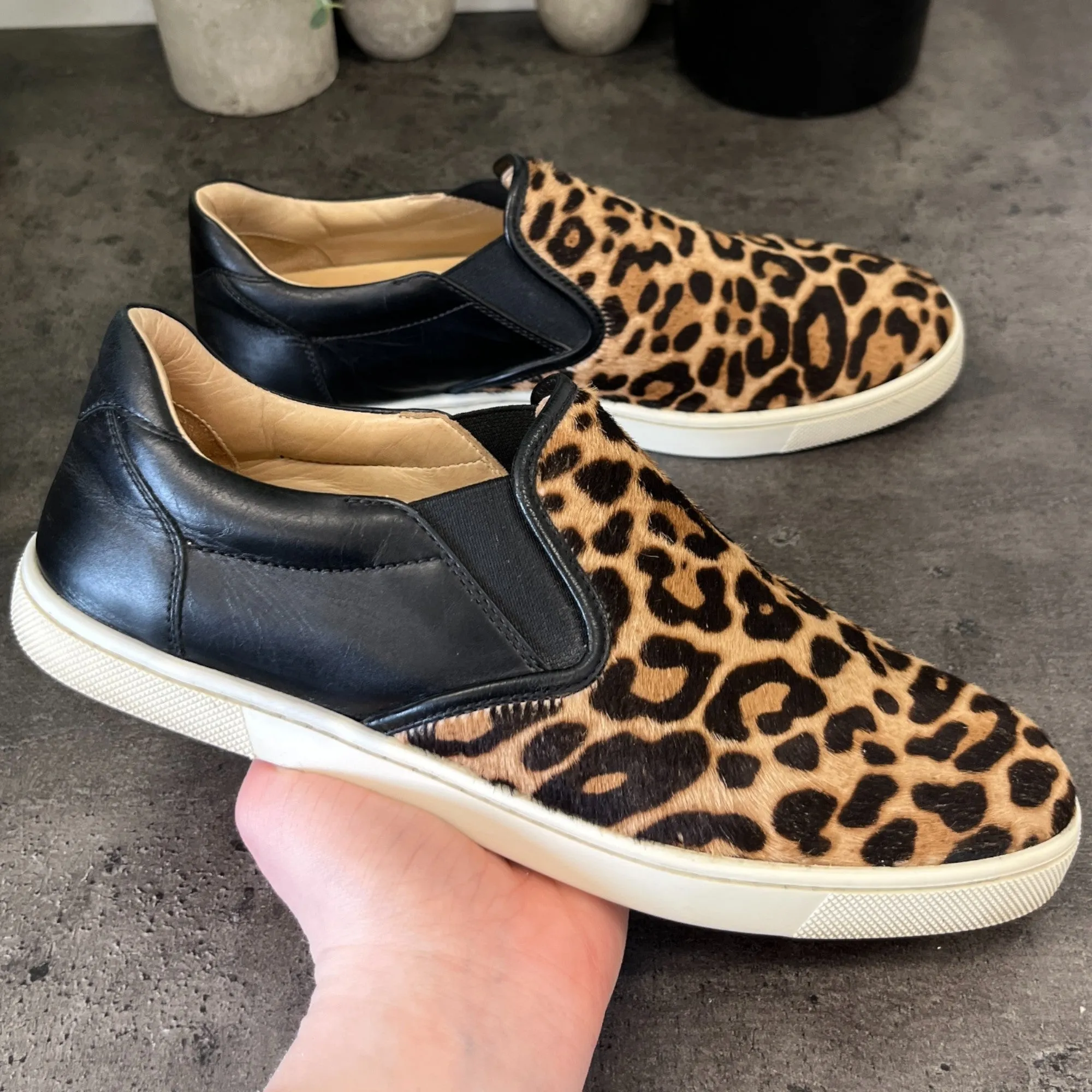 Women's Leopard Print Fur Slip On Low Trainers Black Size EU 37 / UK 4