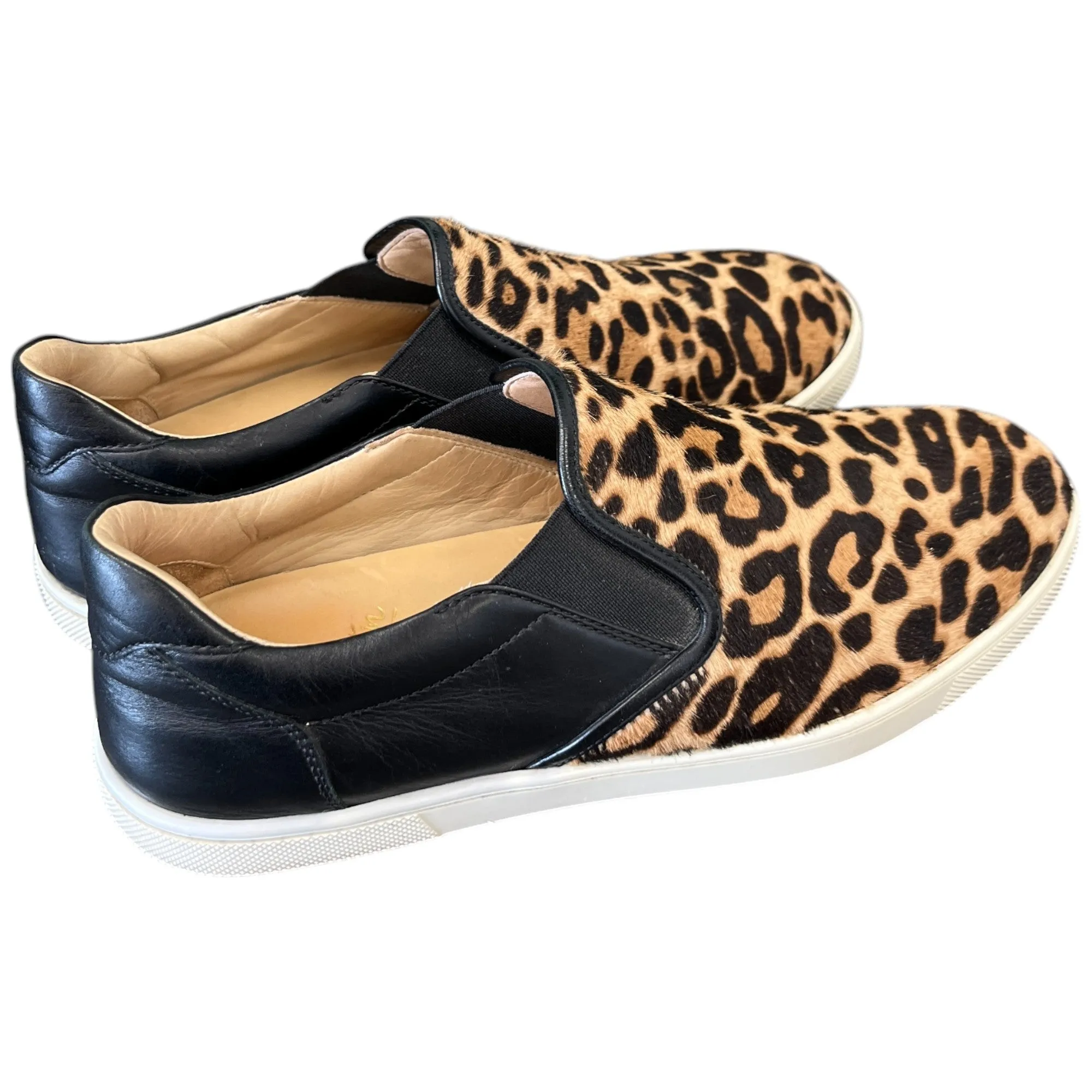 Women's Leopard Print Fur Slip On Low Trainers Black Size EU 37 / UK 4